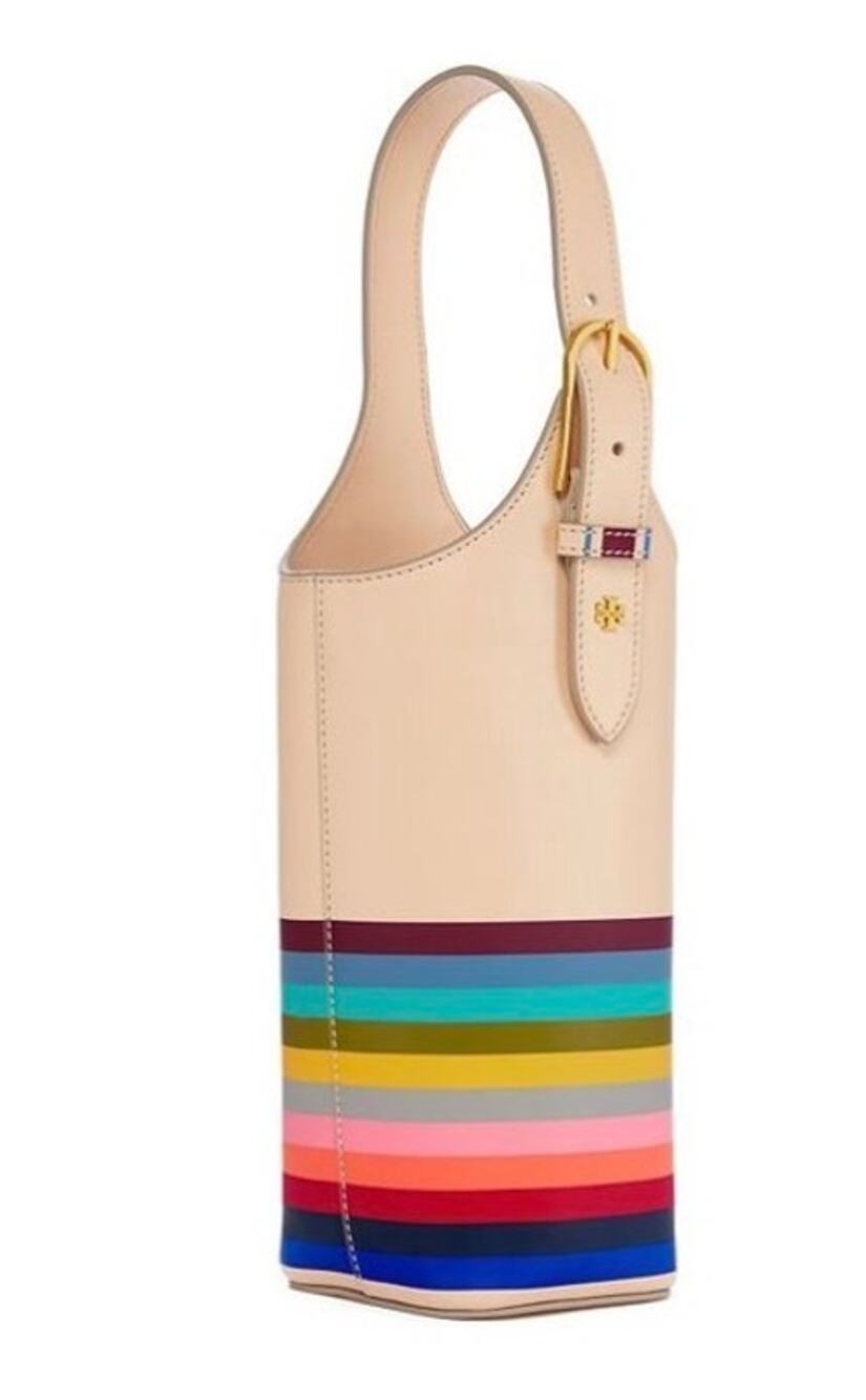 Tory Burch Striped Leather Wine/Water Bottle Tote Bucket Bag